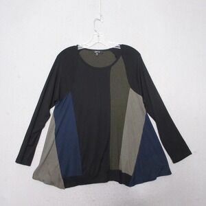 Comfy USA Top Small Colorblock Lagenlook Flowy Stripe Layer Asymmetrical Boho